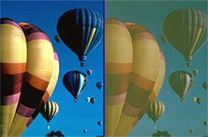 hot air ballons with one half of the photo with light yellow translucent covering the picture to demonstrate clear vs unclear vision